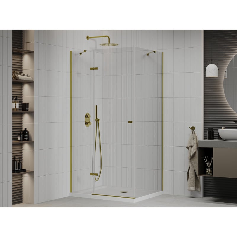 Mexen Roma hinged shower cabin 120 x 70 cm, transparent, gold + Flat shower tray - 854-120-070-50-00-4010