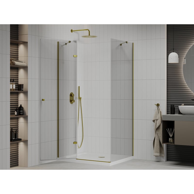 Mexen Roma hinged shower cabin 120 x 70 cm, transparent, gold + Flat shower tray - 854-120-070-50-00-4010