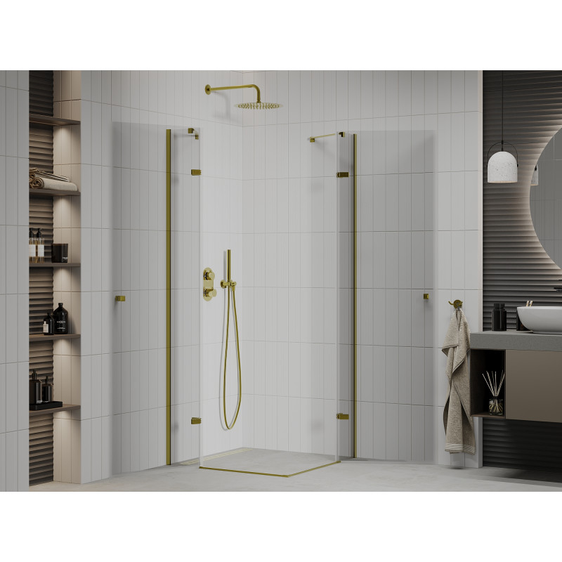 Mexen Roma Duo 90 x 90 cm Pivot Shower Enclosure, Transparent, Gold - 854-090-090-50-00-02