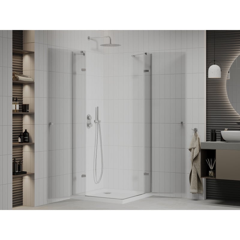 Mexen Roma Duo Swing Shower Enclosure 70 x 70 cm, Transparent, Chrome + Flat Tray - 854-070-070-01-02-4010