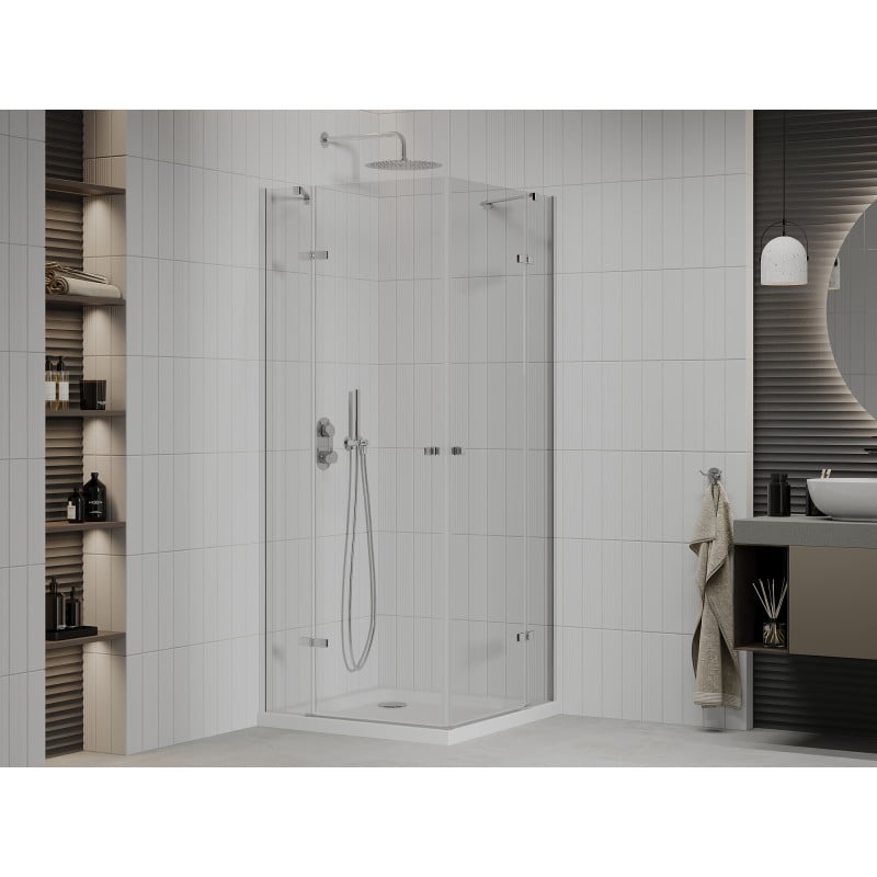 Mexen Roma Duo swing shower cabin 80 x 80 cm, transparent, chrome + Flat tray - 854-080-080-01-02-4010