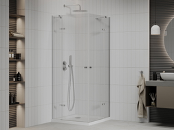 Mexen Roma Duo swing shower cabin 80 x 80 cm, transparent, chrome + Flat tray - 854-080-080-01-02-4010