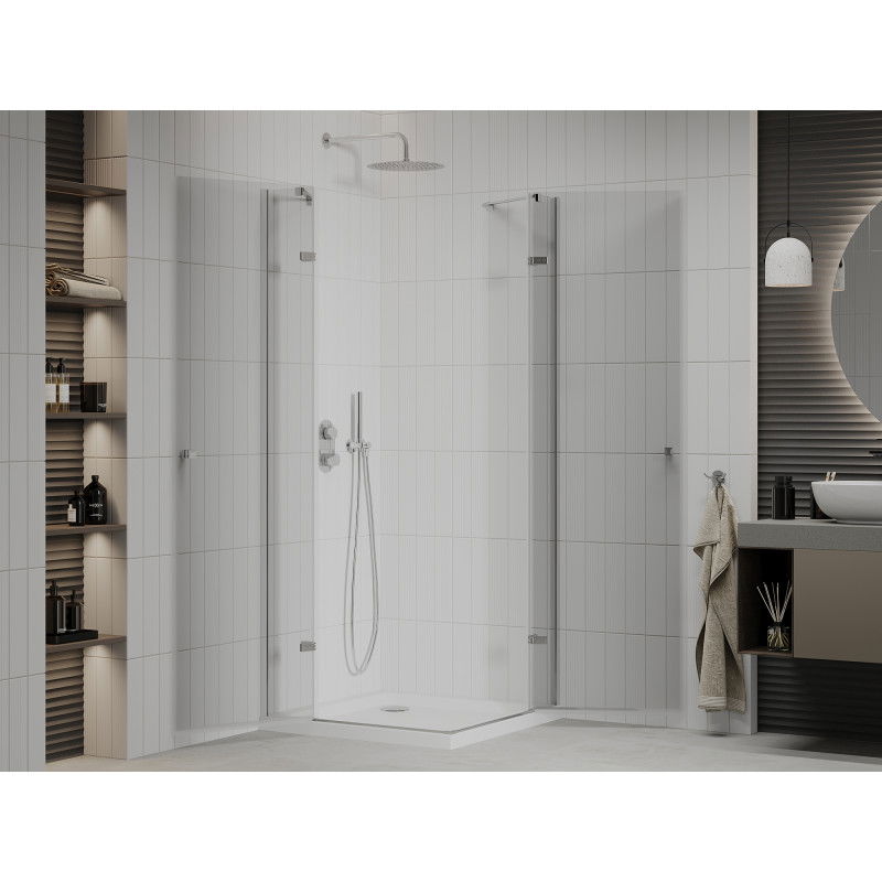 Mexen Roma Duo 100 x 100 cm Hinged Shower Enclosure, Transparent, Chrome + Flat Shower Tray - 854-100-100-01-02-4010