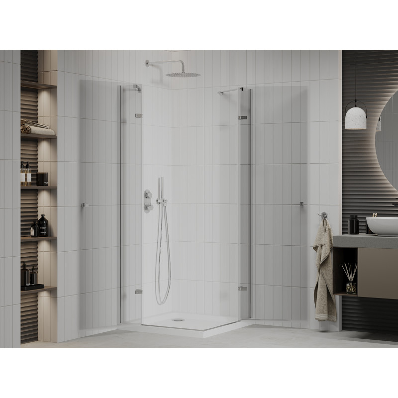 Mexen Roma Duo Hinged Shower Cabin 100 x 100 cm, Transparent, Chrome + Flat Tray - 854-100-100-01-02-4010