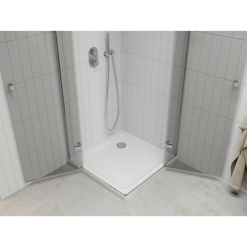 Mexen Roma Duo 100 x 100 cm Hinged Shower Enclosure, Transparent, Chrome + Flat Shower Tray - 854-100-100-01-02-4010