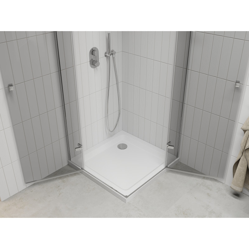 Mexen Roma Duo Hinged Shower Cabin 100 x 100 cm, Transparent, Chrome + Flat Tray - 854-100-100-01-02-4010