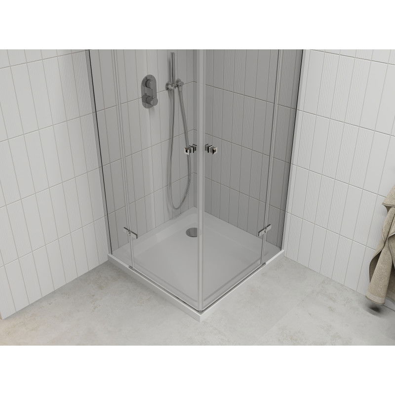 Mexen Roma Duo 100 x 100 cm Hinged Shower Enclosure, Transparent, Chrome + Flat Shower Tray - 854-100-100-01-02-4010