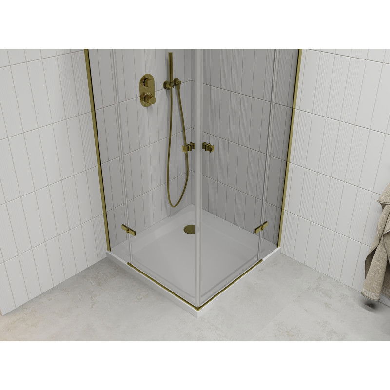 Mexen Roma Duo 70 x 70 cm Hinged Shower Enclosure, Transparent, Gold + Flat Shower Tray - 854-070-070-50-02-4010G