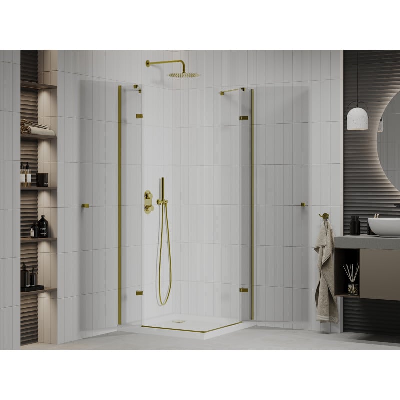Mexen Roma Duo hinged shower cabin 70 x 70 cm, transparent, gold + Flat shower tray - 854-070-070-50-02-4010G