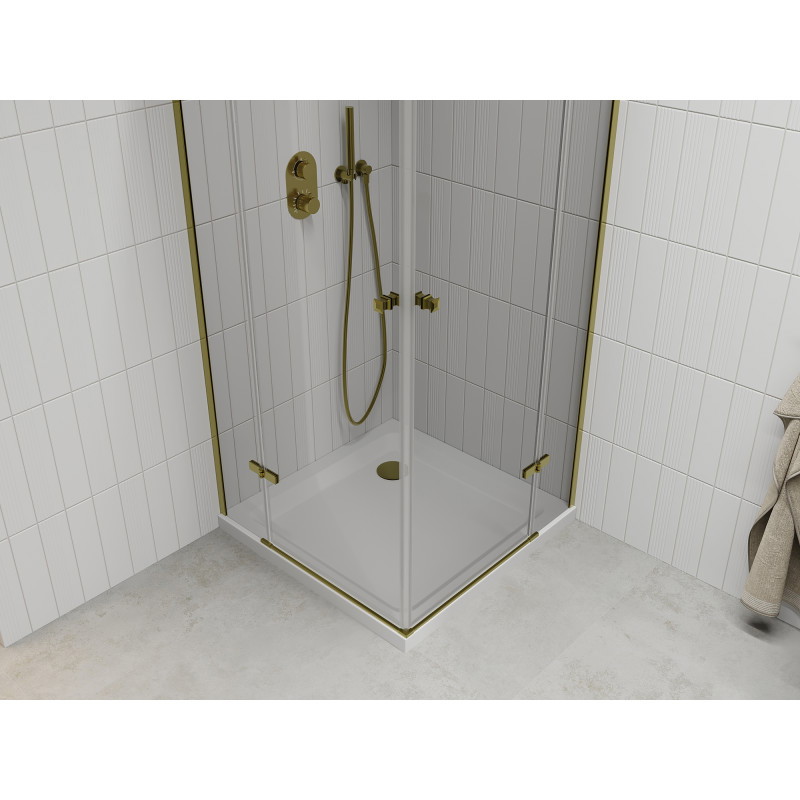 Mexen Roma Duo swing shower cabin 80 x 80 cm, transparent, gold + Flat shower tray - 854-080-080-50-02-4010G