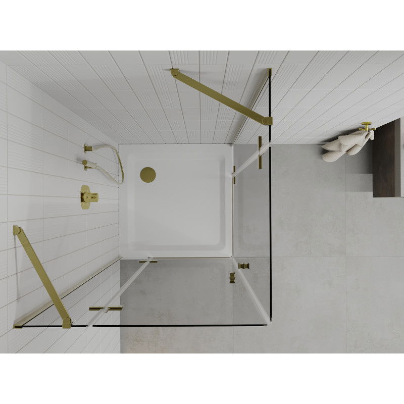 Mexen Roma Duo 90 x 90 cm Hinged Shower Enclosure, Transparent, Gold + Flat Tray - 854-090-090-50-02-4010G