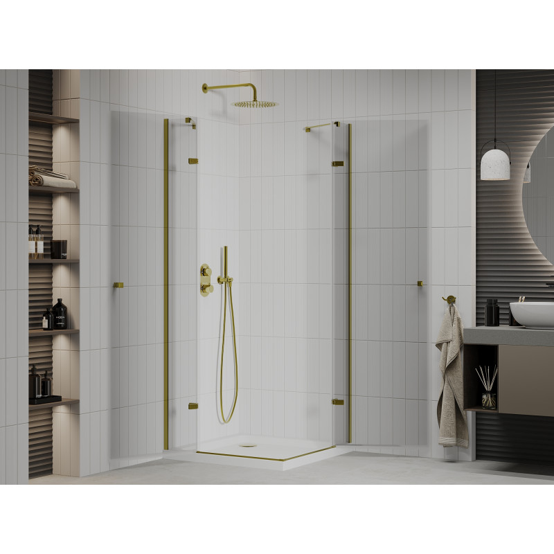 Mexen Roma Duo shower cabin with hinged doors 100 x 100 cm, transparent, gold + Flat tray - 854-100-100-50-02-4010G