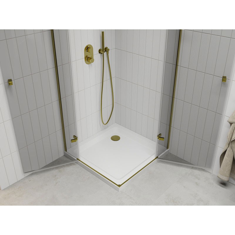 Mexen Roma Duo pivot shower cabin 100 x 100 cm, transparent, gold + Flat tray - 854-100-100-50-02-4010G