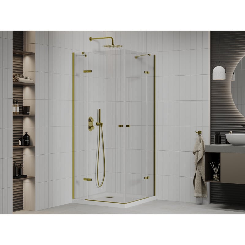 Mexen Roma Duo shower cabin with hinged doors 100 x 100 cm, transparent, gold + Flat tray - 854-100-100-50-02-4010G