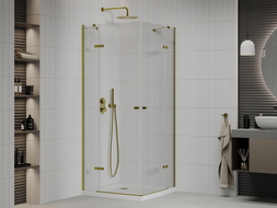 Mexen Roma Duo hinged shower cubicle 100 x 100 cm, Transparent, Gold + shower tray Flat - 854-100-100-50-02-4010G