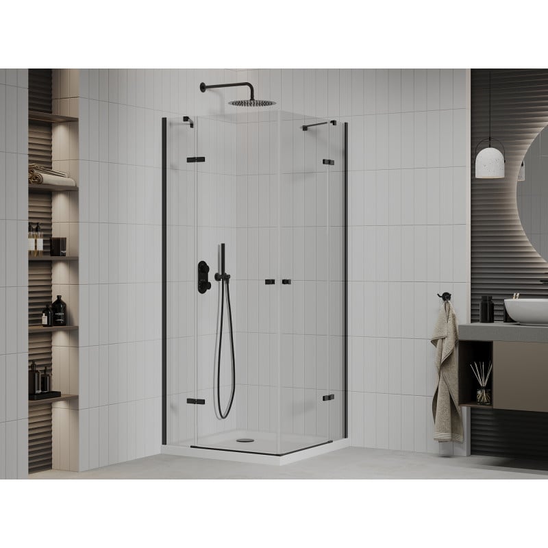 Mexen Roma Duo Swing Shower Enclosure 70 x 70 cm, Transparent, Black + Flat Tray - 854-070-070-70-02-4010B