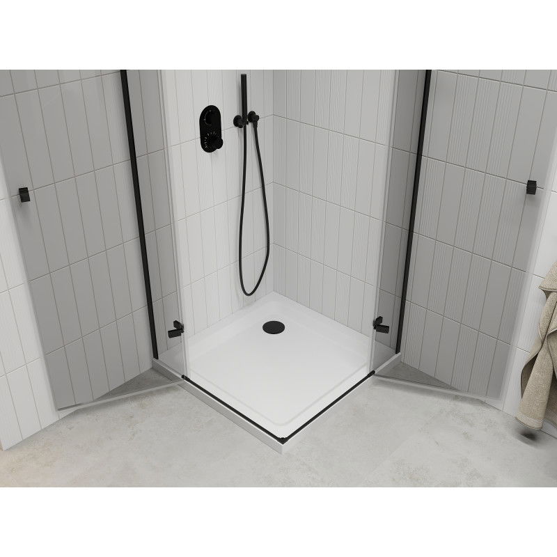 Mexen Roma Duo hinged shower cabin 70 x 70 cm, transparent, black + Flat shower tray - 854-070-070-70-02-4010B