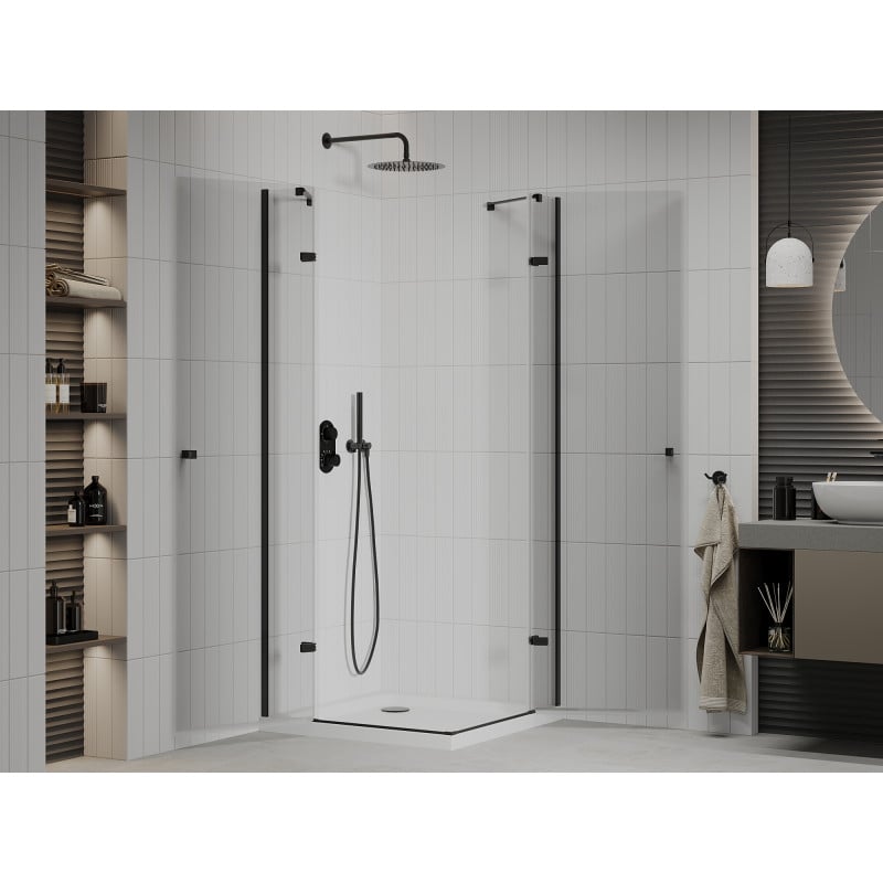 Mexen Roma Duo 80 x 80 cm Swing Shower Cabin, Transparent, Black + Flat Shower Tray - 854-080-080-70-02-4010B