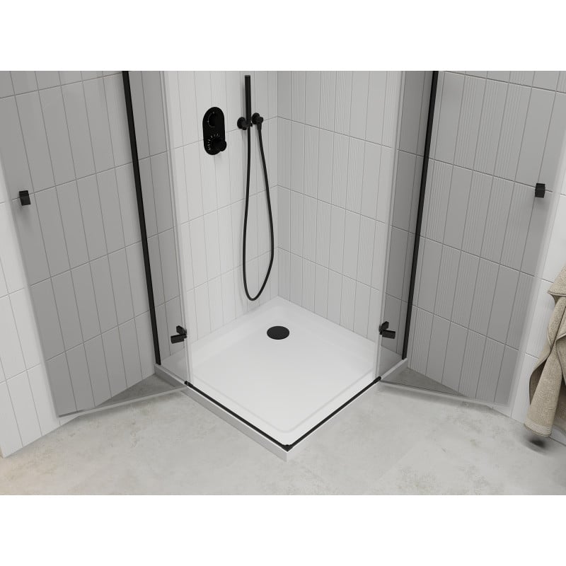 Mexen Roma Duo 80 x 80 cm Swing Shower Cabin, Transparent, Black + Flat Shower Tray - 854-080-080-70-02-4010B
