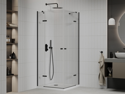 Mexen Roma Duo hinged shower cubicle 80 x 80 cm, Transparent, Black + shower tray Flat - 854-080-080-70-02-4010B