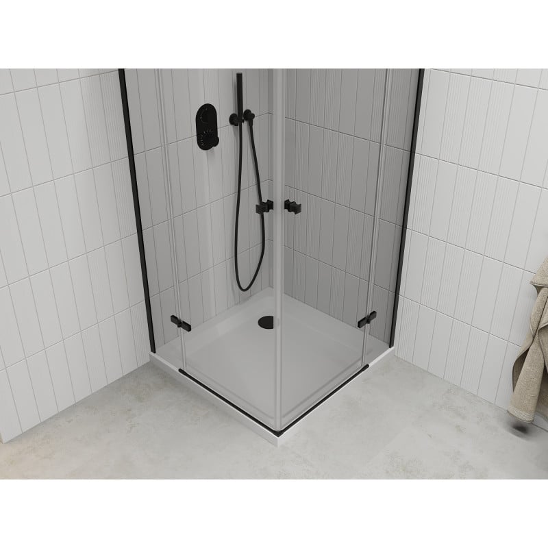 Mexen Roma Duo 80 x 80 cm Swing Shower Cabin, Transparent, Black + Flat Shower Tray - 854-080-080-70-02-4010B