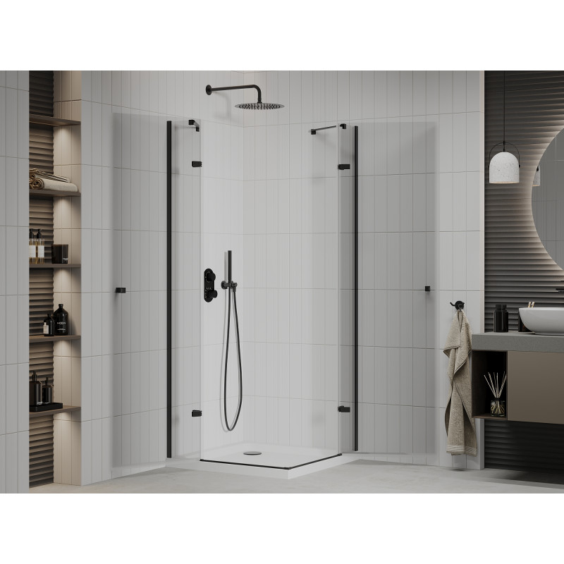 Mexen Roma Duo pivot shower cabin 90 x 90 cm, transparent, black + Flat shower tray - 854-090-090-70-02-4010B