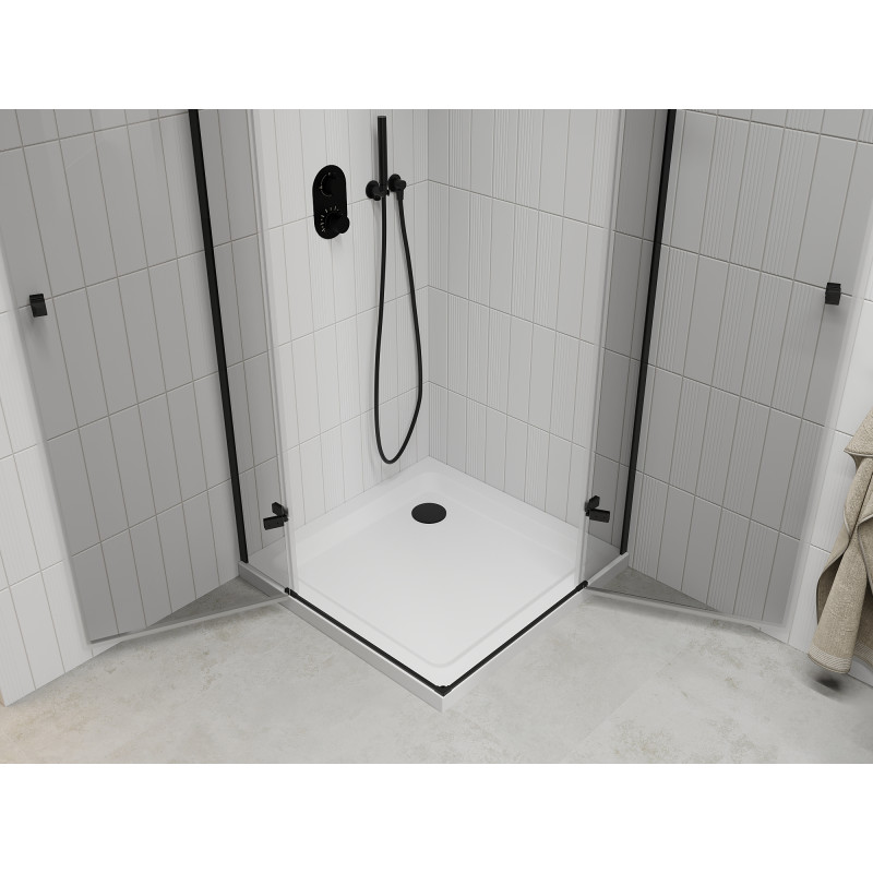 Mexen Roma Duo pivot shower cabin 90 x 90 cm, transparent, black + Flat shower tray - 854-090-090-70-02-4010B