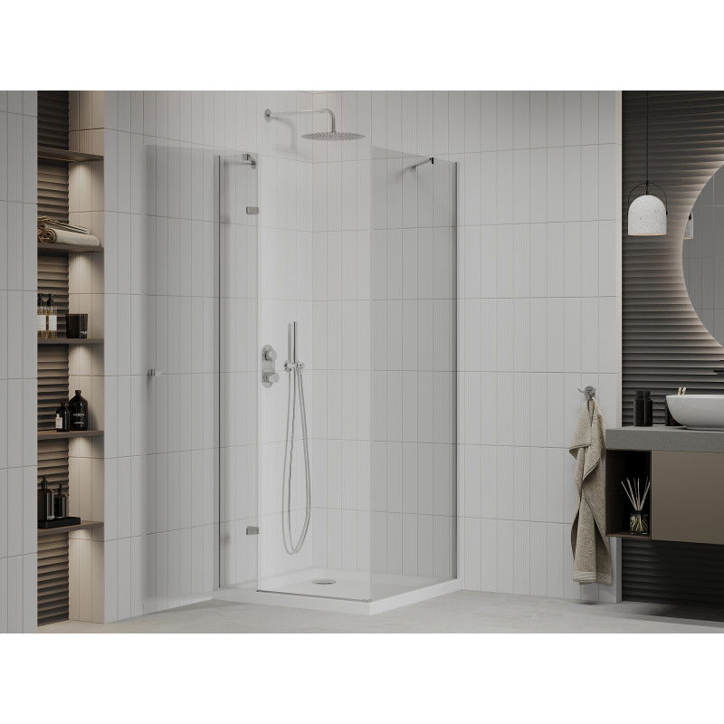 Mexen Roma pivot shower cabin 70 x 70 cm, transparent, chrome + Flat tray - 854-070-070-01-00-4010