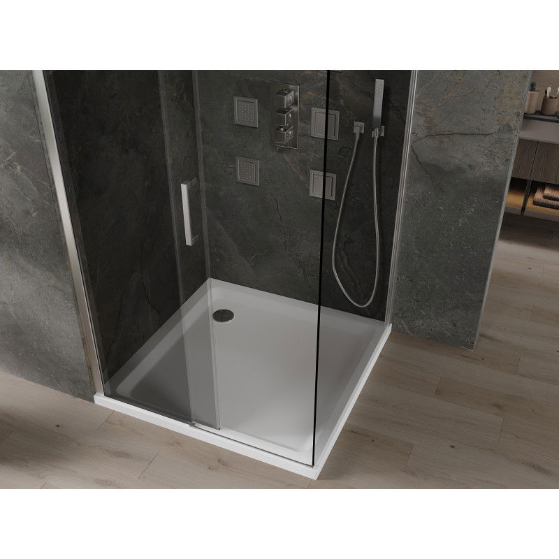 Mexen Omega sliding shower cabin 100 x 100 cm, graphite, chrome + Flat tray, white - 825-100-100-01-40-4010