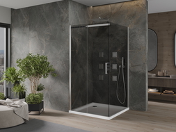 Mexen Omega extendable shower cubicle 100 x 100 cm, Graphite, Chrome + shower tray Flat, bialy - 825-100-100-01-40-4010