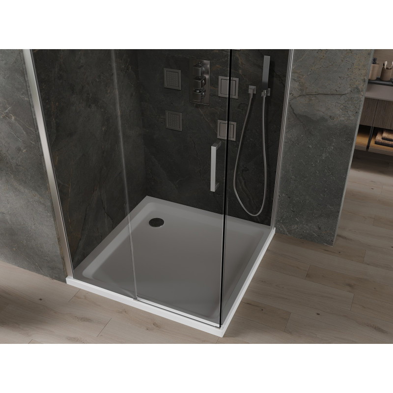 Mexen Omega sliding shower cabin 100 x 100 cm, graphite, chrome + Flat shower tray, white - 825-100-100-01-40-4010