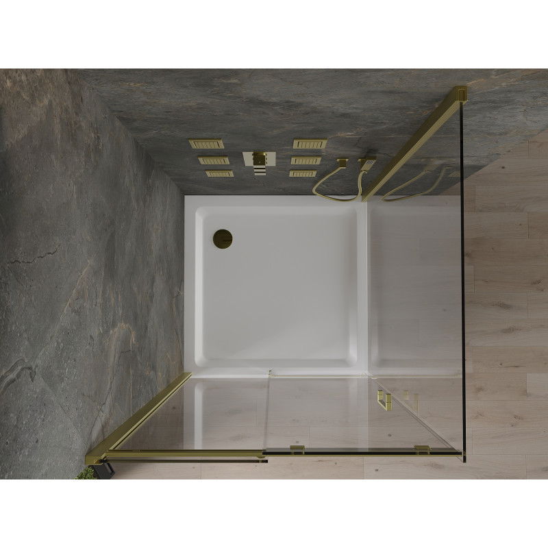 Mexen Omega sliding shower enclosure 100 x 100 cm, transparent, gold + Flat tray - 825-100-100-50-00-4010