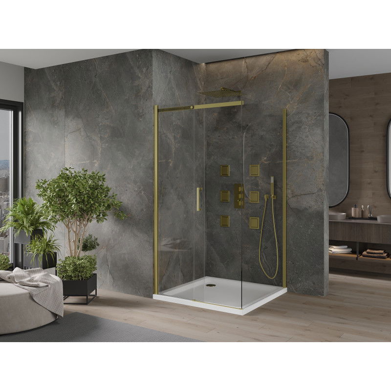 Mexen Omega sliding shower enclosure 100 x 100 cm, transparent, gold + Flat tray - 825-100-100-50-00-4010