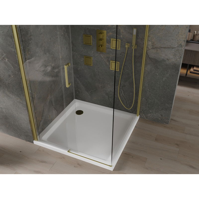 Mexen Omega sliding shower enclosure 100 x 100 cm, transparent, gold + Flat tray - 825-100-100-50-00-4010