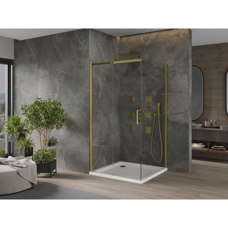 Mexen Omega sliding shower enclosure 100 x 100 cm, transparent, gold + Flat tray - 825-100-100-50-00-4010