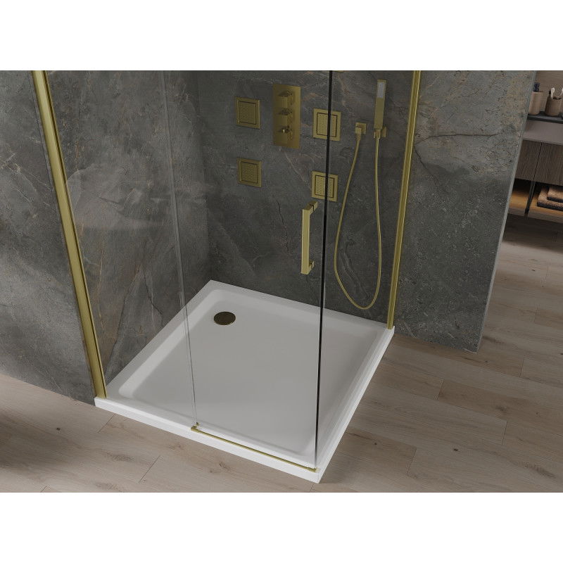 Mexen Omega sliding shower enclosure 100 x 100 cm, transparent, gold + Flat tray - 825-100-100-50-00-4010