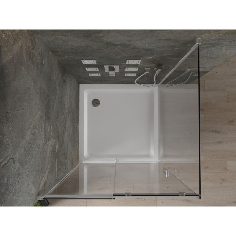 Mexen Omega Sliding Shower Enclosure 100 x 100 cm, Transparent, Chrome + Flat Shower Tray - 825-100-100-01-00-4010