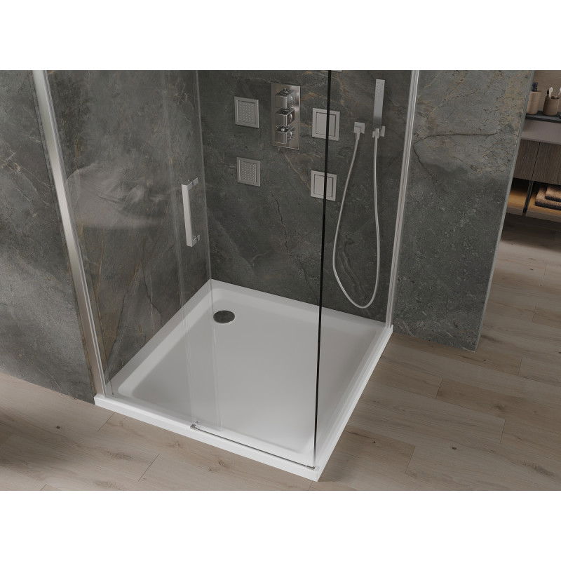 Mexen Omega Sliding Shower Enclosure 100 x 100 cm, Transparent, Chrome + Flat Shower Tray - 825-100-100-01-00-4010