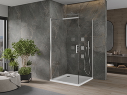 Mexen Omega sliding shower cabin 100 x 100 cm, transparent, chrome + Flat shower tray - 825-100-100-01-00-4010