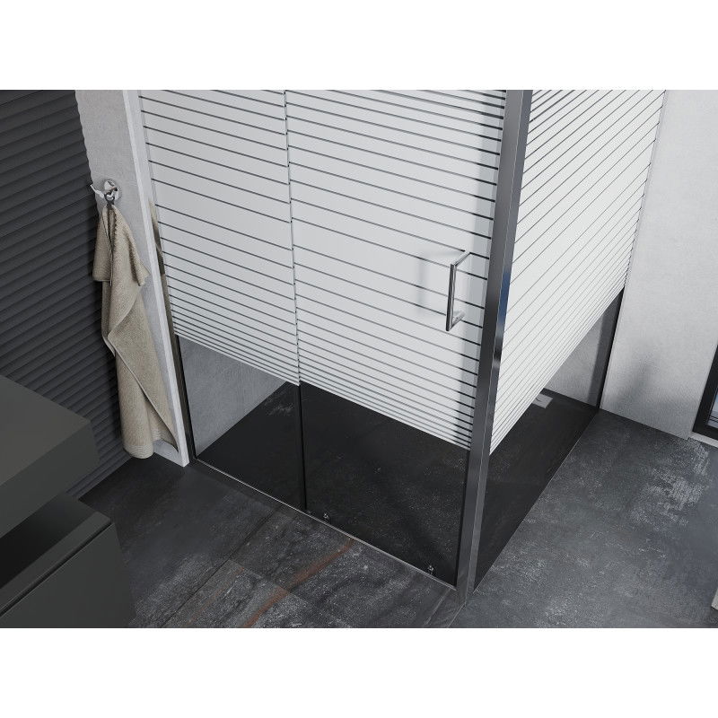 Mexen Apia sliding shower cabin 90 x 90 cm, white stripes, chrome - 840-090-090-01-20