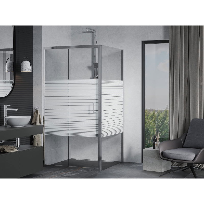 Mexen Apia sliding shower cabin 90 x 90 cm, white stripes, chrome - 840-090-090-01-20