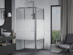 Mexen Apia sliding shower cabin 90 x 90 cm, white stripes, chrome - 840-090-090-01-20