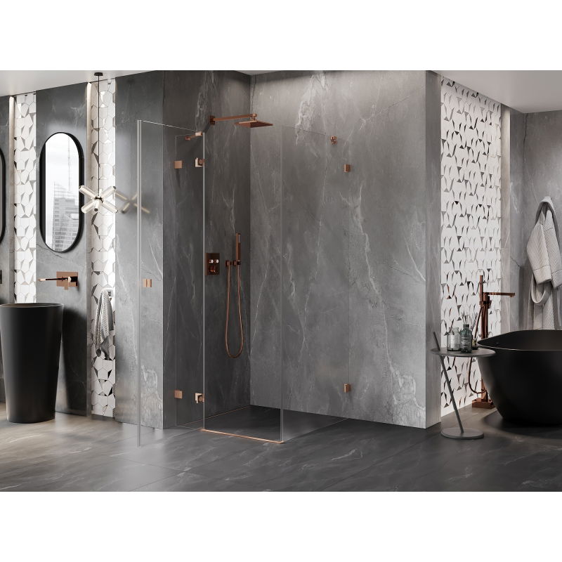 Mexen Lunar left-hinged shower enclosure 70 x 70 cm, transparent, brushed copper - 834-070-070-65-00-L