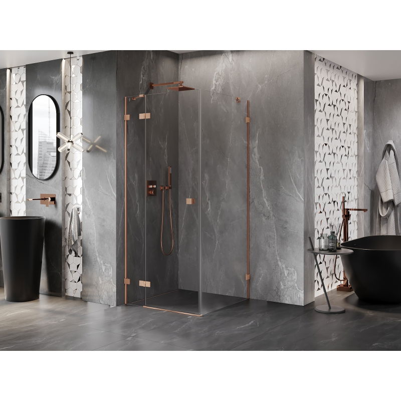 Mexen Lunar left-hinged shower enclosure 70 x 70 cm, transparent, brushed copper - 834-070-070-65-00-L