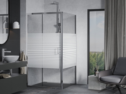 Mexen Apia sliding shower cabin 100 x 100 cm, white stripes, chrome - 840-100-100-01-20