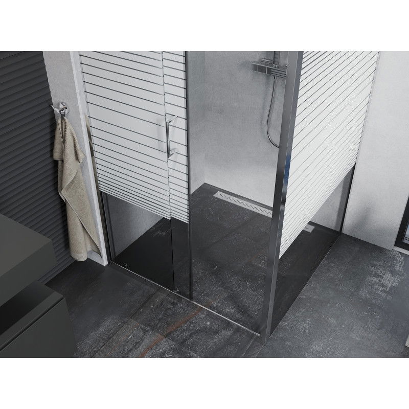 Mexen Apia 100 x 100 cm sliding shower cabin, white stripes, chrome - 840-100-100-01-20