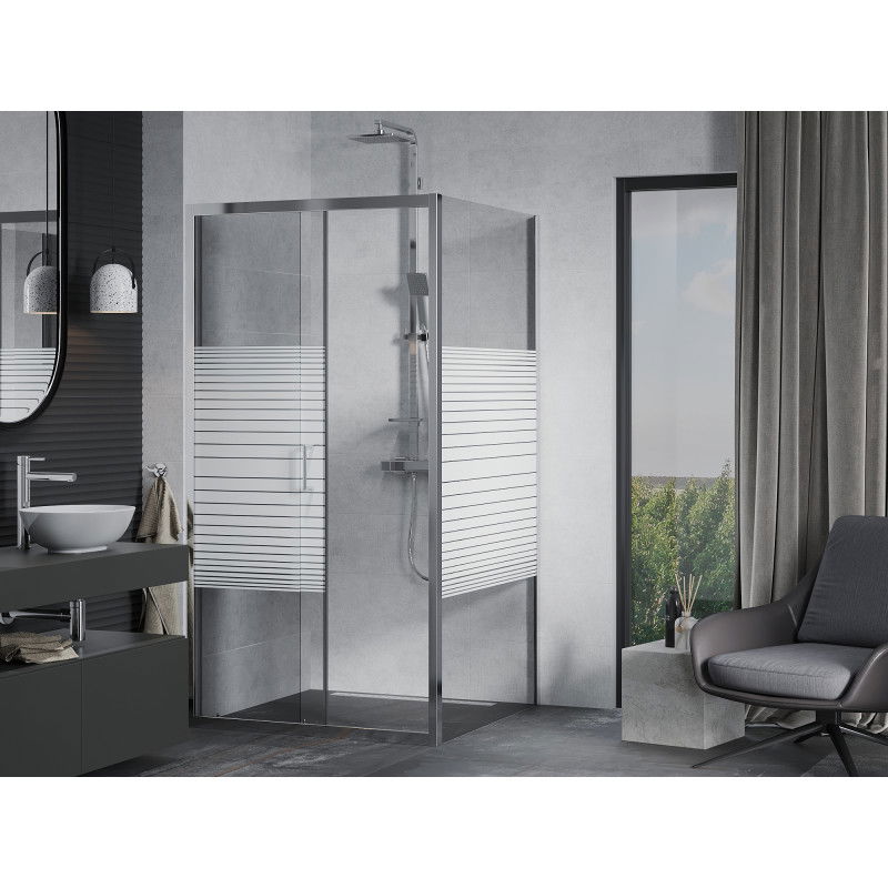 Mexen Apia 100 x 100 cm sliding shower cabin, white stripes, chrome - 840-100-100-01-20