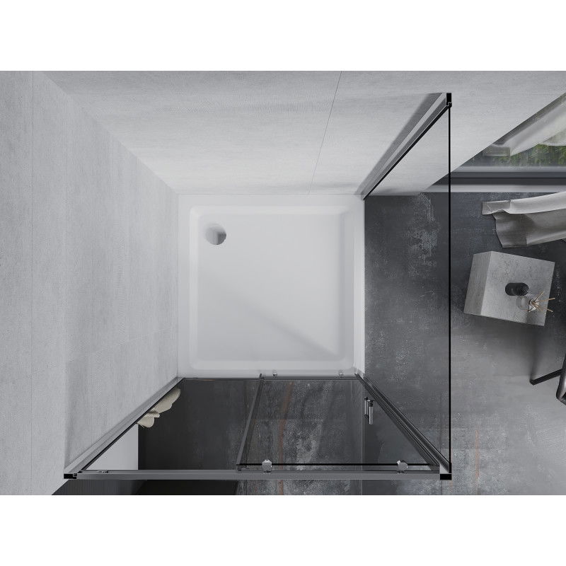 Mexen Apia 90 x 90 cm Sliding Shower Enclosure, Transparent, Chrome + Flat Tray - 840-090-090-01-00-4010