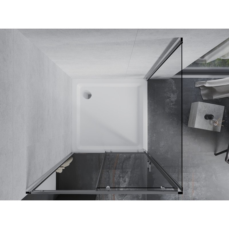Mexen Apia sliding shower enclosure 90 x 90 cm, transparent, chrome + Flat shower tray - 840-090-090-01-00-4010