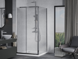 Mexen Apia extendable shower cubicle 90 x 90 cm, Transparent, Chrome + shower tray Flat - 840-090-090-01-00-4010